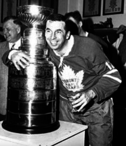 Toronto Maple Leafs Ron Stewart hugging The Stanley Cup April 18, 1963