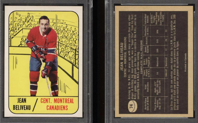 Jean Beliveau 1967 Topps Hockey Card #74
