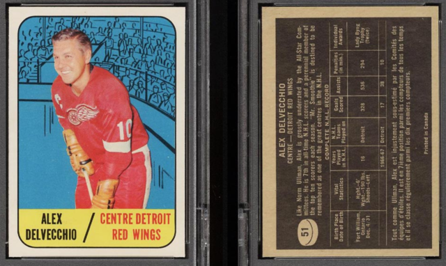 Alex Delvecchio 1967 Topps Hockey Card #51