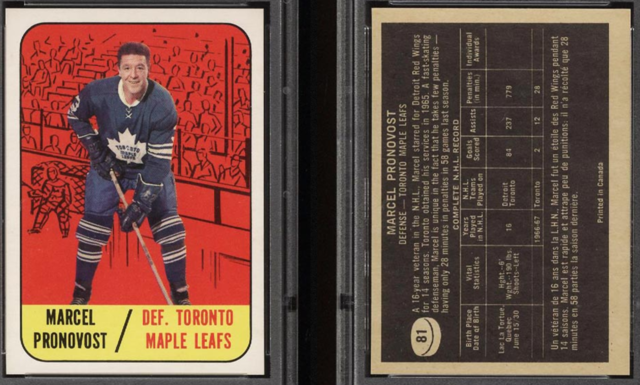 Marcel Pronovost 1967 Topps Hockey Card #81