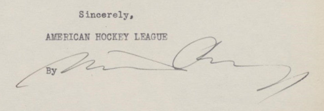 Maurice Podoloff Autograph 1942 American Hockey League President