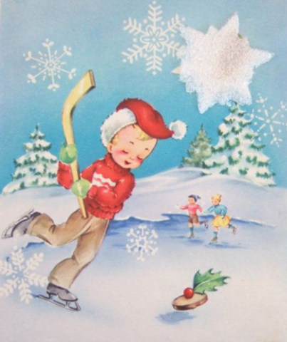 Hockey Christmas Card - "Shooting the Holly Tree Puck"