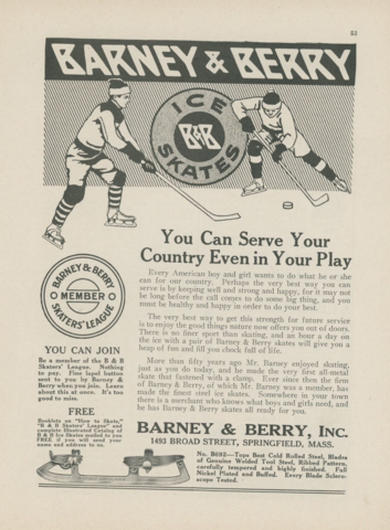 Barney & Berry Hockey Skates Ad 1917