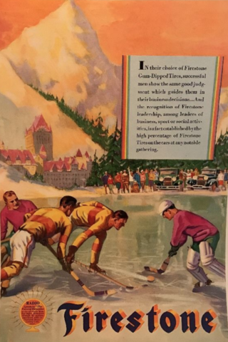 Antique Firestone Tire Ad 1929 Ice Hockey Game - Pond Hockey