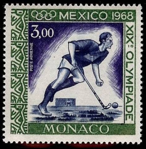 1968 Summer Olympics Field Hockey Stamp from Monaco