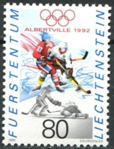 1992 Winter Olympics Ice Hockey Stamp from Liechtenstein