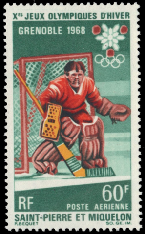 1968 Winter Olympics Ice Hockey Stamp from Saint Pierre et Miquelon