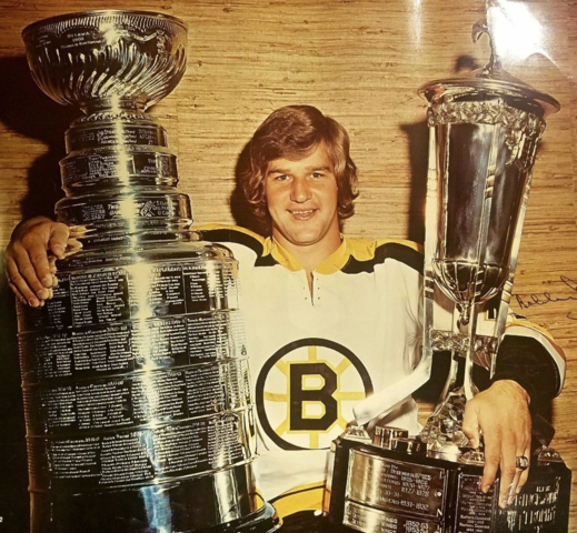 Bobby Orr with The Stanley Cup and Prince of Wales Trophy 1972