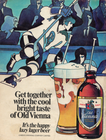 Old Vienna Beer Ad for Ice Hockey 1972 Stubby Beer Bottle