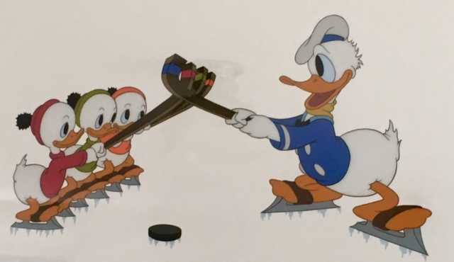 Huey, Dewey, and Louie faceoff with Donald Duck in The Hockey Champ Movie 1939