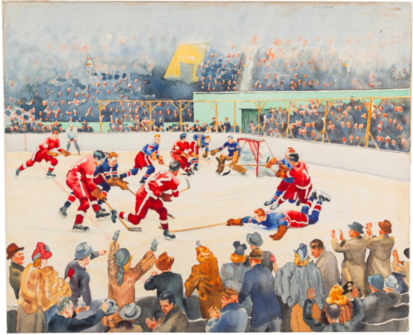 Joseph Golinkin Hockey Painting 1930s Water Color