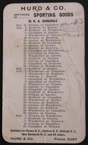 National Hockey Association Schedule 1911 N.H.A. Schedule