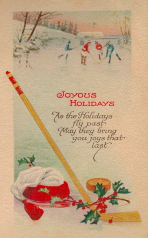 Antique Hockey Christmas Card - Joyous Holidays