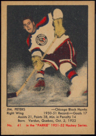Jim Peters Hockey Card 1951 Parkie No. 41