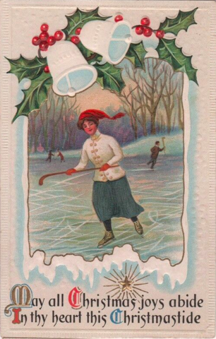 Antique Hockey Christmas Card - Embossed