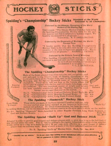 Spalding Championship Hockey Stick 1903 Spalding Shamrock Hockey Stick