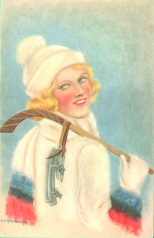 Antique Ice Hockey Postcard by M. Stinton Wologris 1940 Finland
