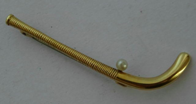 Antique Hockey Stick Brooch with Pearl Ball
