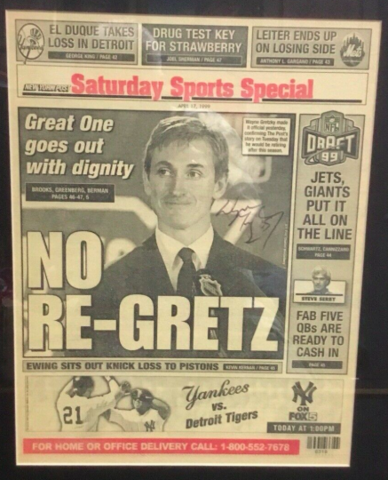 Wayne Gretzky on cover of New York Post April 17, 1999 NO RE-GRETZ
