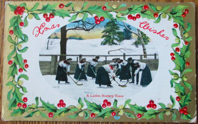 Antique Ladies Hockey 1910s Christmas Card