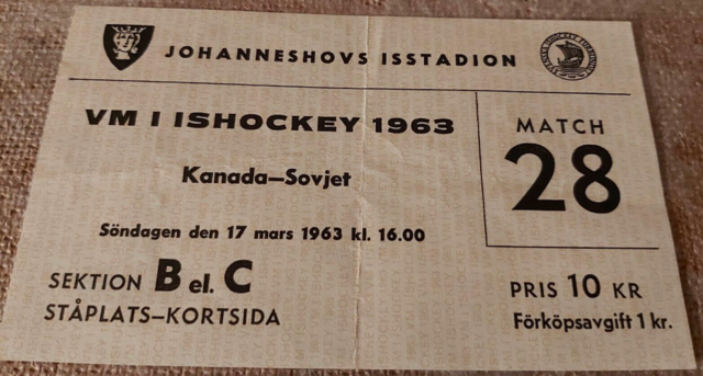 1963 Ice Hockey World Championships Ticket in Stockholm, Sweden