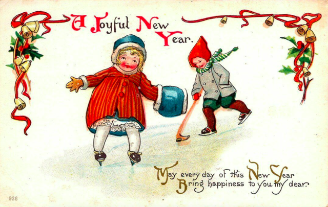 Antique Christmas Card - Antique Hockey Christmas Card