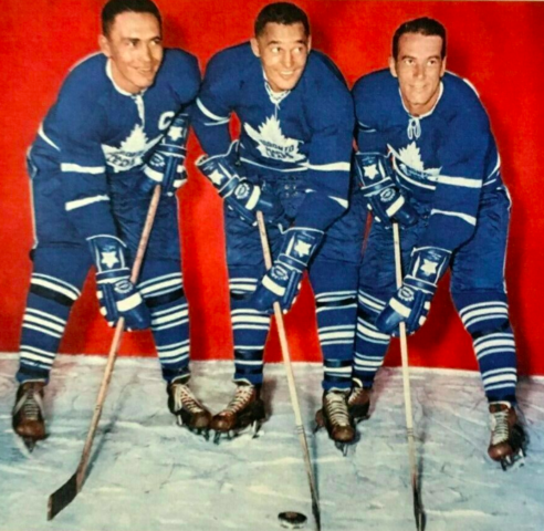 George Armstrong, Frank Mahovlich, Bert Olmstead 1958 Toronto Maple Leafs