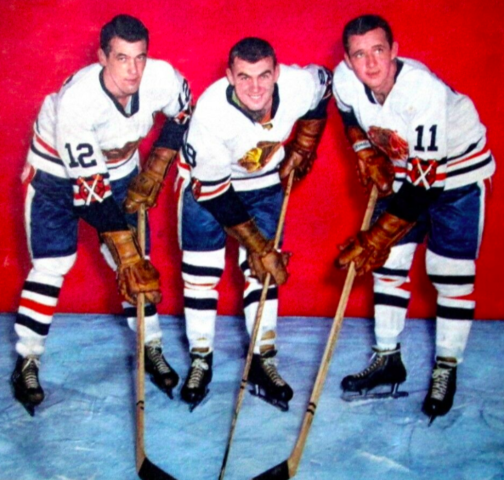 Eddie Litzenberger, Tod Sloan, Lorne Ferguson 1959 Chicago Black Hawks