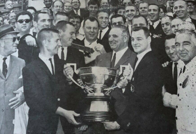 San Francisco Mayor George Christopher holds 1963 Lester Patrick Cup