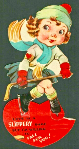 Hockey Valentines Card 1930s Love is a Slippery Game