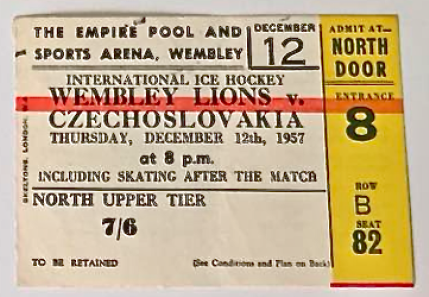 Wembley Lions vs Czechoslovakia Hockey Ticket 1957