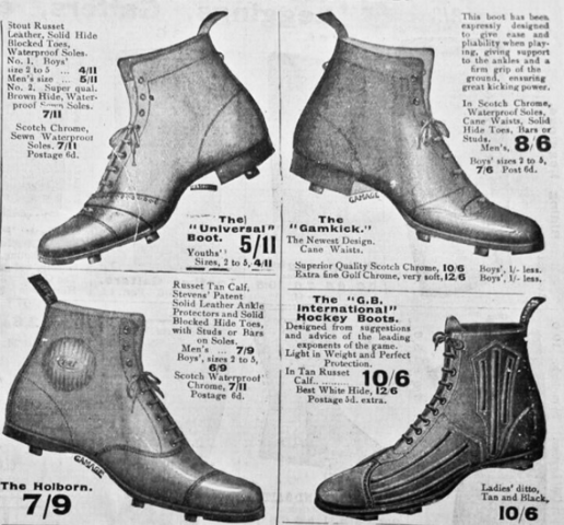 Antique Field Hockey Boots 1910 "G.B. International" Model and The Holborn 