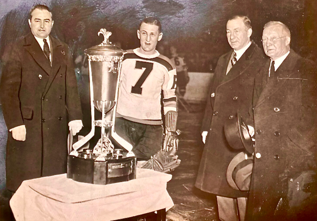Boston Bruins Weston Adams & Cooney Weiland with the 1939 Prince of Wales Trophy