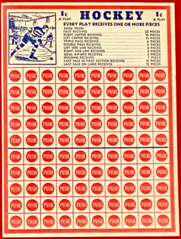 Hockey Punch Card 1940s Acme Novelty Co.