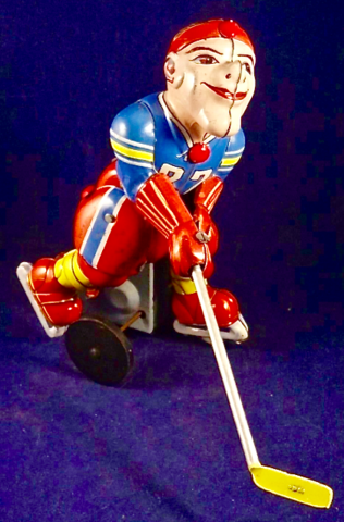 Wind Up Toy Hockey Player 1950s Tinplate Lithographed Hockey Player