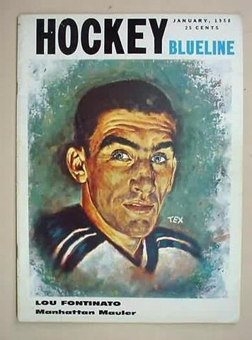 Ice Hockey Mag 1958  Hockey Blueline  Lou Fontinato cover