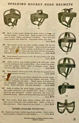 Spalding Hockey Helmets 1940 Hockey Helmet History