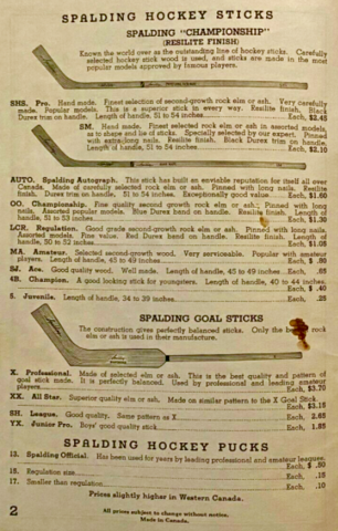 Spalding Hockey Sticks 1940