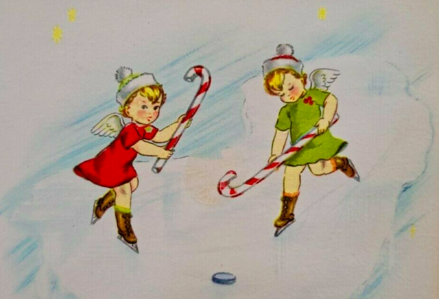 Angels Playing Hockey with Candy Canes - Hockey Angels
