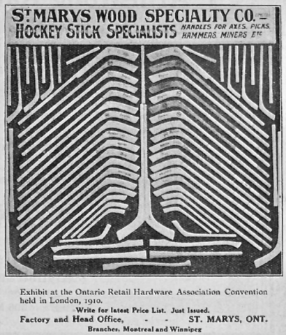St. Marys Wood Specialty Co. 1910 Antique Hockey Stick Ad