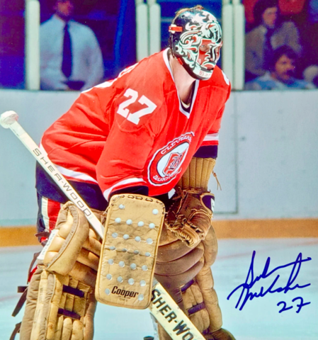 Gilles Meloche 1977 Cleveland Barons with his Vintage Goalie Mask