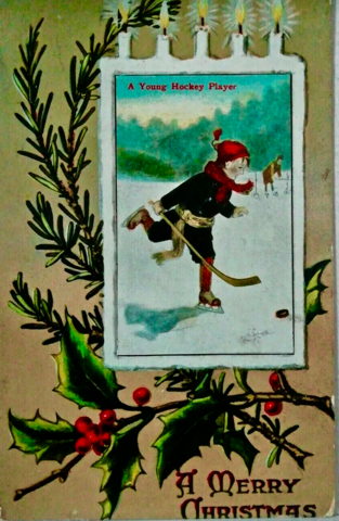 Antique Hockey Christmas Card 1910 A Young Hockey Player