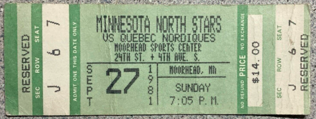 Vintage Hockey Ticket 1981 Minnesota North Stars vs Quebec Nordiques