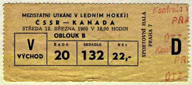Vintage Hockey Ticket 1969 Czechoslovakia vs Canada / ČSSR vs Kanada Hokej