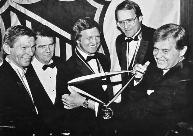 Stan Mikita, Harry Sinden, Bobby Hull, Ken Dryden, John Ziegler 1983