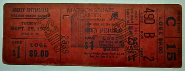 New York Golden Blades Hockey Ticket September 25, 1973 at Madison Square Garden