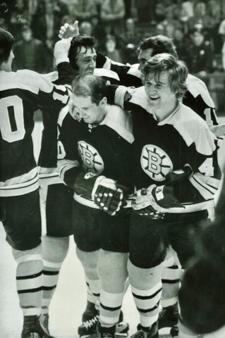 Bobby Orr, Dallas Smith, Phil Esposito, Carol Vadnais 1972 Stanley Cup Champions
