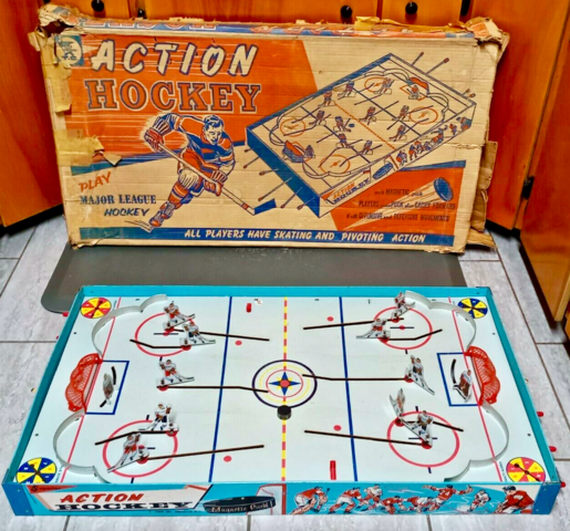 Vintage Table Hockey Game 1960 Action Hockey Table Game with Magnetic Puck