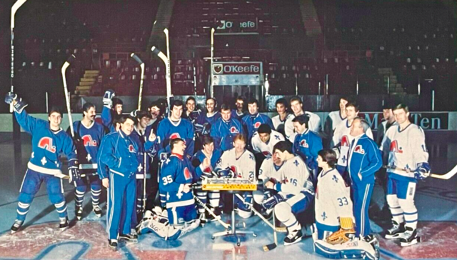 The 1984 Quebec Nordiques playing some Vintage Table Hockey at Colisée de Québec