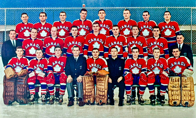Visit Keweenaw - Team Canada 1964 Canadian Olympic Hockey Team Team Roster  Left Row F to B - Brian Conacher, Jack Wilson, Gary Dineen, George  Swarbrick, Don Rodgers, Gary Begg, Henry Akervall
